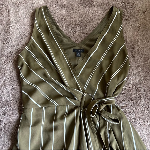 Ann Taylor Olive Green Striped Wrap Dress size 0 - Picture 6 of 7